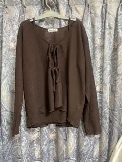 ブラウンワッフル生地長袖トップス