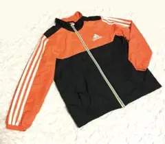 adidas ウインドブレーカー オレンジ ×ブラック130cm 3本ライン
