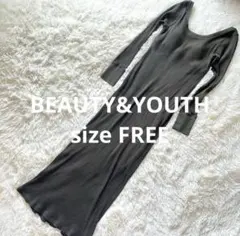 BEAUTY&YOUTH リブニットワンピース カーキ FREE