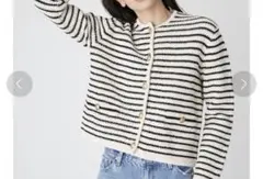 ミラオーウェン　金釦ショート丈ニットカーディガン ボーダー 0