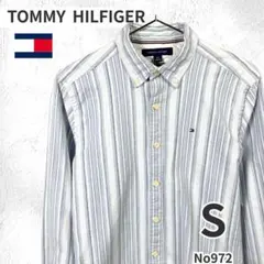 TOMMY HILFIGER トミー ストライプシャツ S 長袖 ロゴ刺繍