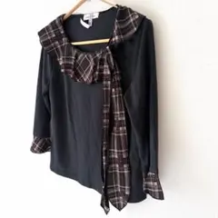 GALLERY VISCONTI チェック フリル カットソー 七分袖 2 黒