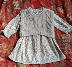 プティマイン 花柄ワンピース　ニットベスト　セット