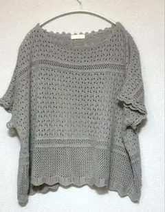 earth music&ecology半袖ニット グレー 透かし編みフリーサイズ