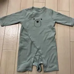 クマの顔プリントロンパース グリーン
