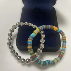 【F4】カラフルビーズとメタルのブレスレット2個セット