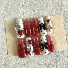 【現品】ネイルチップ　ハートネイル　バレンタインネイル