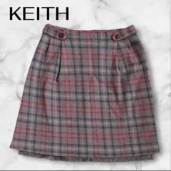 KEITH キース ひざ丈 フレアスカート チェック ウール コットン M
