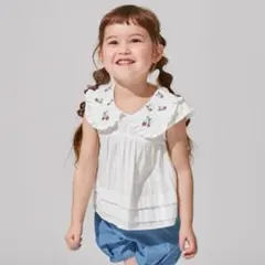 petit main イチゴ刺しゅうブラウス 120cm オフホワイト