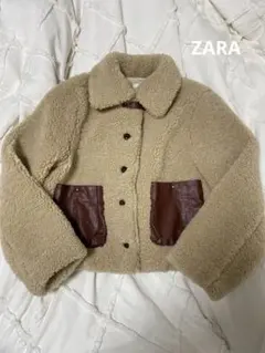 ZARA ベージュ ボアジャケット ポケット付き アウター ショート丈