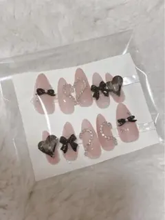 リボンとハートのネイルチップ 10個セット