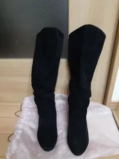 タイムセール！　ロングブーツ　スエード調　ブラック　LL　24.5㎝　厚底