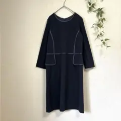 【アロハ様専用】美品 ドゥクラッセ パイピング 膝丈ワンピース 紺 11号 L