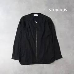 STUDIOUS / ノーカラー ジップアップ サテン シャツ ジャケット 黒のサムネイル
