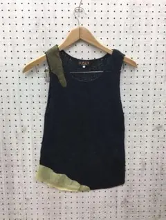 フェアリーグランジ古着 EVEX オーガンジーパッチ 麻混 ニットタンク ベスト