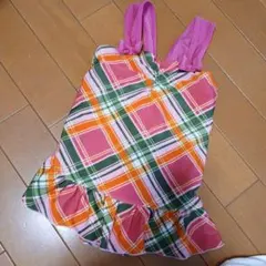 女児水着 チェック柄 フリル付き