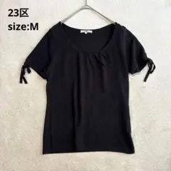 【23区】（M）半袖 サマーニット 袖リボン アクリル&コットン ブラックのサムネイル