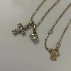 ネックレス　アガタ　AGATHA ゴールド　チャーム×2 クロス　クリアストーン