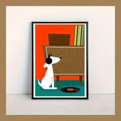 A177アートポスター ミッドセンチュリー インテリア モダン 犬 レコード