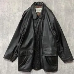 裏地総柄 羊革 レザー カーコート 黒 ヴィンテージ 肩パッドなし