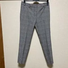 プラステ　チェック柄テーパードフルレングスパンツL グレーチェック
