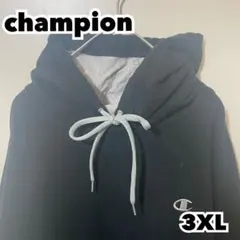 Champion ワンポイントロゴ スウェットパーカー刺繍ロゴ黒×銀