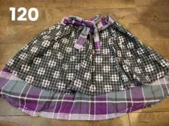 【F.O.キッズ】120㌢☆チェック柄フレアスカート２段フリル　リボン付