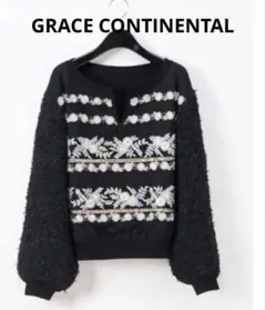 グレースコンチネンタル 袖刺繍 プルオーバー ブラウス ブラック 