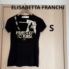 ELISABETTA FRANCHI 黒 Tシャツ 半袖 リボン イタリア製のサムネイル