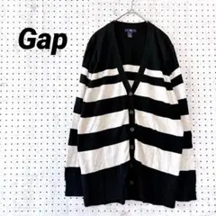 ギャップ Gap ボーダー柄 カーディガン Vネック ロング丈（L）モノトーン