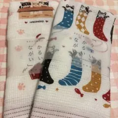 今治布ごよみてぬぐいたおる 薄い軽い長い 箱猫と靴下猫2枚セットのサムネイル