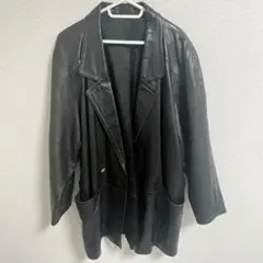ブラック/ロングレザージャケット/Mサイズ/古着/メンズ