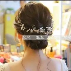ゴールドヘッドドレスヘアアクセサリー新品ブライダルパール 結婚式 ウェディング