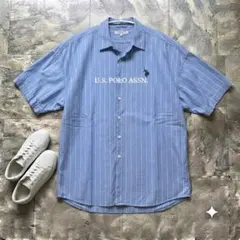 【U.S. POLO ASSN.】ストライプ 半袖シャツ M 綿100%