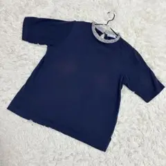 AfternoonTea 首元フリル　花柄　tシャツ 半袖　ネイビー　（M〜L）