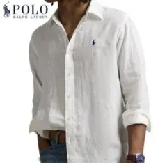 polo ralph lauren 白シャツ　リネン　ラルフローレン　古着