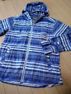 美品 ブルークロス L 160サイズ 青ボーダー 前ファスナー 綿パーカー