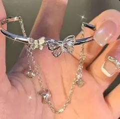 韓国　バタフライ　アクセサリー　蝶　シルバー　ストーン　ワンホン　ブレスレットのサムネイル