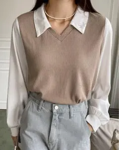 DAZY カラーブロック ランタン スリーブツーインワントップ