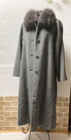 アンゴラ混　ウールロングコート　ブルーフォクスファー　脱着可