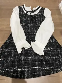 新品未使用品 チェック柄ツイードミニワンピース 長袖フリル リボン ワンピース