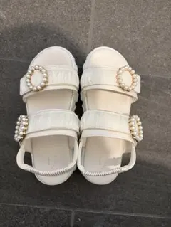 【未使用品】パール装飾 厚底サンダル ホワイト LLサイズ angecharme
