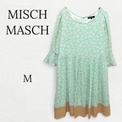 602【ミッシュマッシュ】花柄プリーツワンピース フレアスリーブ ガーリー 上品