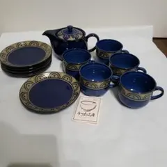 美品　うつわ工房 食器セット 紺色 ティーポット　カップ　皿