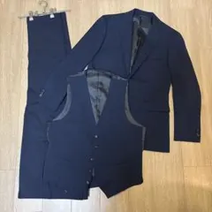 メンズ Lネイビー スーツ 3点セット（ジャケット/ジレ/パンツ×2）