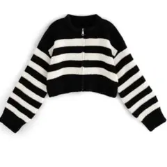 GRL ボーダー柄ジッパーニットトップス [at2126] ブラック M