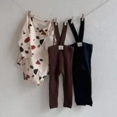 韓国子供服3点セット　ロンパース+サロペットパンツ(ブラック・ブラウン)