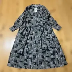 little lilyリトルリリー抽象柄 長袖シャツフレアワンピース　M