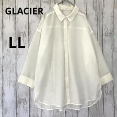 【グラシア】七分袖シアーシャツブラウス　透け感シースルー　白ホワイトLLシンプル