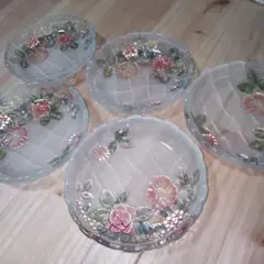 超希少3本脚 デッドストック 曽我ガラス 花火柄 デザートカップ 花柄